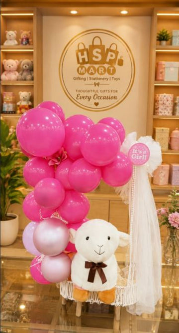 Premium Baby Girl Balloon Welcome Decoration | Elegant Baby Shower & Newborn Gift Display