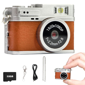 Mini Retro Camera,1080P Keychain Camera, Nostalgic Vintage Tiny Digital Camera with 64GB Card
