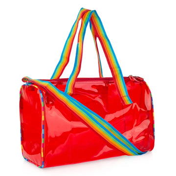 Transparent PVC Travel Duffel Bag with Rainbow Straps | Waterproof Gym, Beach & Travel Shoulder Bag