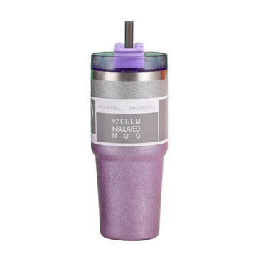 600ml Sparkling Stainless Steel Coffee Mug | Vacuum Insulated Tumbler with Straw & 3-Way Lid | Hot & Cold Travel Mug