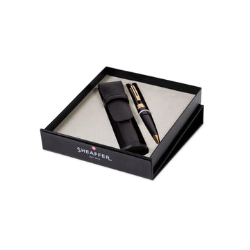 Sheaffer Gift Set | Glossy Black 300 9325 Ballpoint Pen With Gold-Tone Trim Pen Pouch