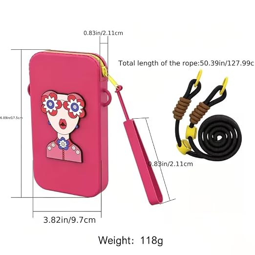 Cute Girl Design Crossbody Mobile Pouch with Adjustable Strap – Pink