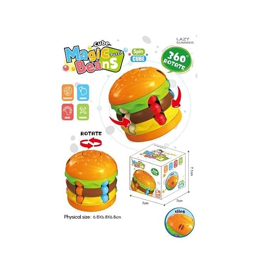 Magic Cube Beans Burger Puzzle Toy | Fidget Sensory Stress Relief | Color Matching Brain Teaser for Kids & Adults
