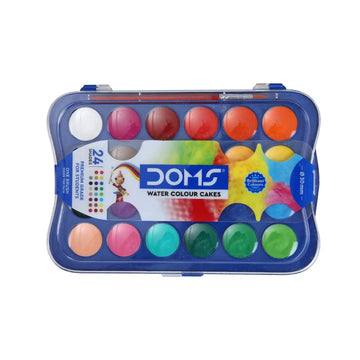 Doms Water Colour Cakes Set of 24 Shades (30mm) with Palette Lid | Student Watercolors