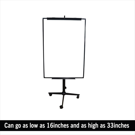 OBASIX® 70x100cms Magnetic Flipchart Stand with Height adjusment Stand with Lockable wheels | Powder Coated Black