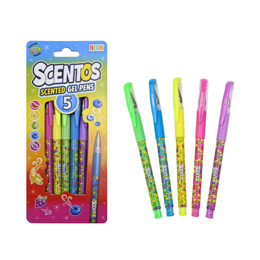 Scentos 5 Neon Gel Pens – Bright, Smooth & Scented Writing Pens