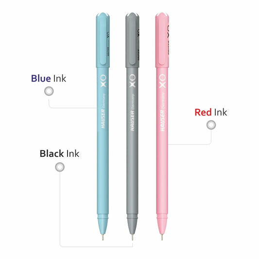 Hauser XO Ball Pen Set–20 Pens in Storage Jar | Blue, Black & Red Assorted