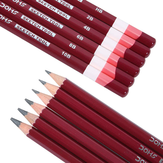Doms Drawing & Sketching Graphite Pencils Set | HB, 2B, 4B, 6B, 8B & 10B Grades