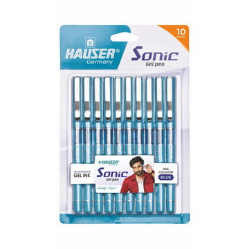 Hauser Sonic Gel Pen 0.55mm Fine Tip | Stylish Foiled Body | Metal Clip | PK10