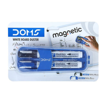 DOMS Fine Magnetic Whiteboard Duster Marker Set | Easy to Wipe | Refillable White Board Marker with Good Grip | Set of 2 Markers & 1 Duster