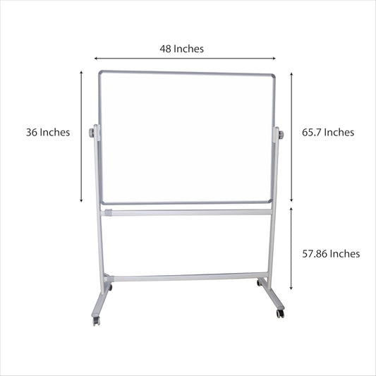 OBASIX® Revolving and Width Adjustable Whiteboard Stand Revolves 360| Powder Coated White| with 2inch Lockable Wheels| Suitable for 4fts to 7fts Board