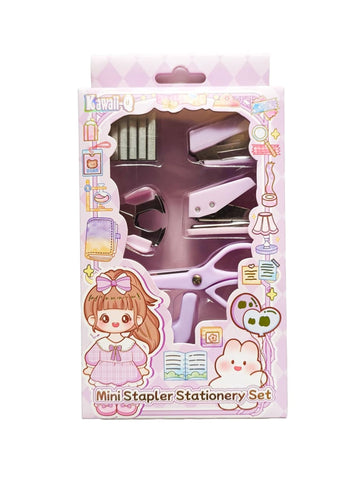 Mini Stapler Stationery Set (Pink) – Compact Stapler with Staples, Remover & Accessories