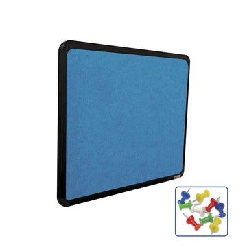 OBASIX® Superior Series Pin-up/Notice Board Turquoise Blue 20 Push-pins| Powder Coated Black Frame