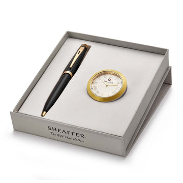 Sheaffer 9322 Ballpoint Pen with Gold Chrome Table Clock – Premium Gift Set
