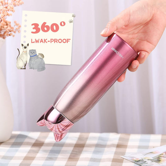 Cat Insulated Water Bottle,Stainless Steel Cute Thermoses 10 Ounce for Kids Girls