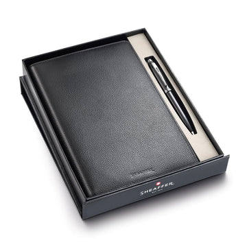Sheaffer 100 G9338 Gift Set | Glossy Black with Chrome Plated Trims Ballpoint Pen with Leather Notebook Jacket
