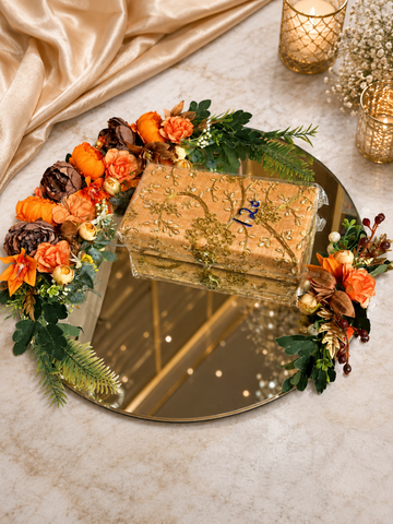 Luxury Floral Mirror Gift Tray with Embroidered Box | Premium Wedding & Festive Gift Hamper