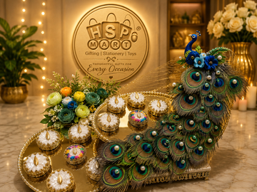 Luxury Peacock Dry Fruit & Diya Gift Hamper | Premium Festive Gift Tray | Decorative Puja Gift Set