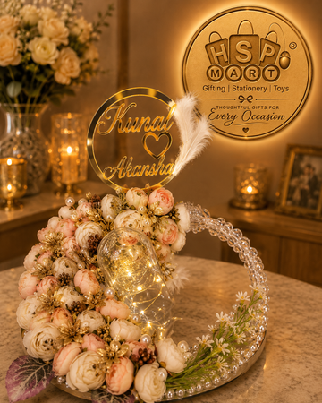 Luxury Personalized Floral LED Gift Hamper | Custom Name Acrylic Keepsake | Premium Wedding & Anniversary Gift