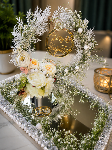 Elegant Personalized Floral Wedding Welcome Decor | Premium Mirror Tray Decoration