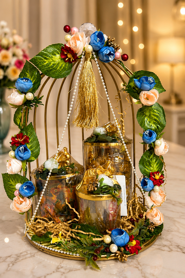 Luxury Decorative Gift Hamper with Floral Birdcage | Premium Festive & Corporate Gift Basket