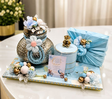 Luxury Baby Boy Gift Hamper | Elegant Blue Baby Shower Gift Basket