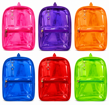 Transparent Backpack with Front Zipper Pocket – Colorful Multipurpose Clear Bag