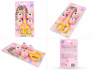 Kawaii Craft Scissors Set with 4 Decorative Paper Punches for Kids | DIY Art & Craft Tool Kit