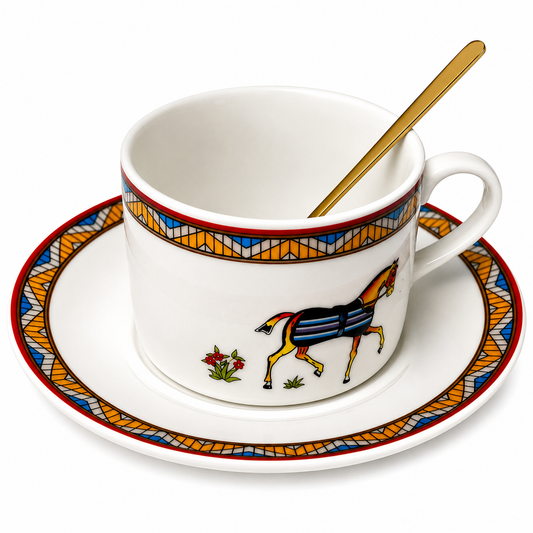 HERMES Horse Printed Tea Cups & Saucers set