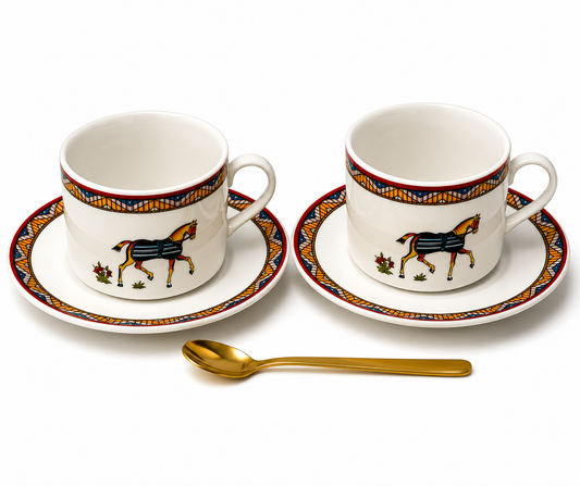 HERMES Ceramic Tea Cup & Saucer Set -2  (KV0307-T75)