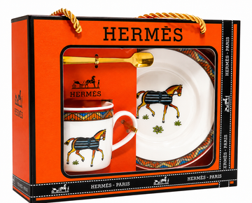 HERMES Horse Printed Tea Cups & Saucers set