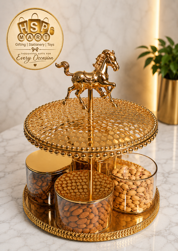 Golden Horse Dry Fruit & Sweets Serving Tray