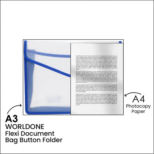 Worldone Flexi Document Bag Button Folder with Name Card Pocket DC217 A3