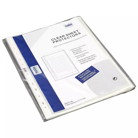 Solo Sheet Protectors SP 101 – Pack of 100 | A4 Size | Clear Transparent Pockets, 11-Hole Universal Filing