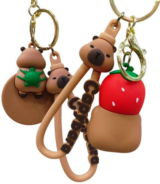 Cute Bear Cartoon Keychain with Lucky Spinner & Strawberry Charm