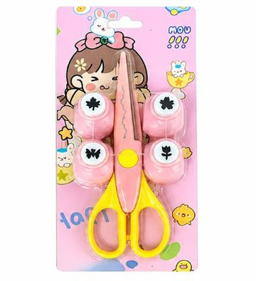 Kawaii Craft Scissors Set with 4 Decorative Paper Punches for Kids | DIY Art & Craft Tool Kit