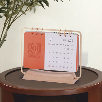 Wooden Table Calendar Metal Frame