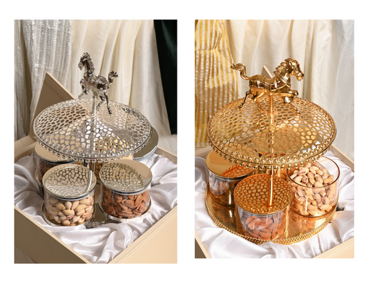 Golden Horse Dry Fruit & Sweets Serving Tray