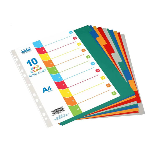 Plastic Separators 1 to 10 Tabs | 1 to 12 Tabs | A4 | Multicolour