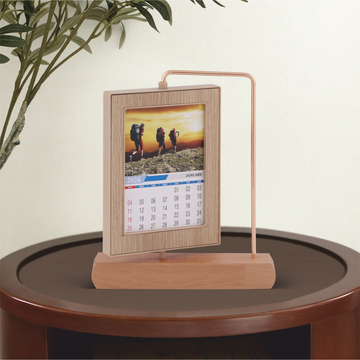 Wooden Table Calendar with Metal Frame – 360° Rotating